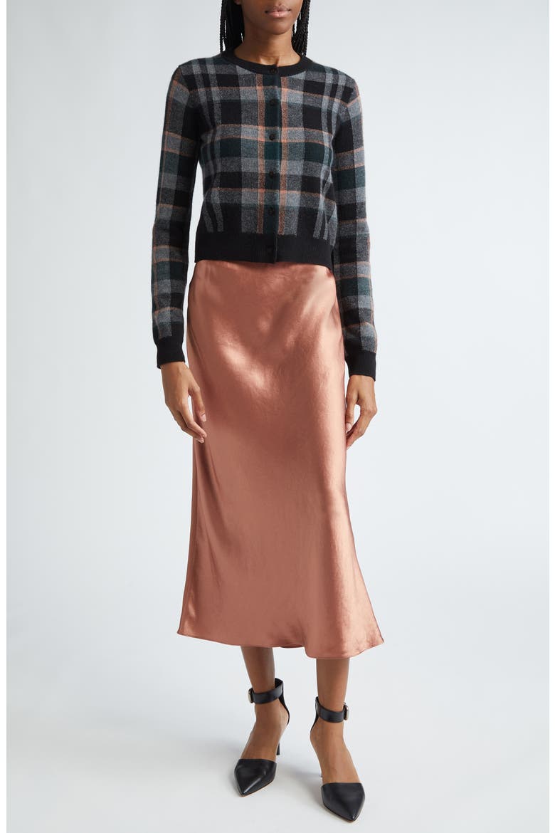 Plaid Cashmere Cardigan, Alternate, color, BLACK COMBO