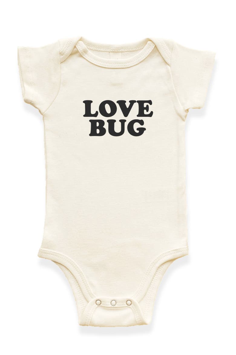 Love Bug Organic Baby Bodysuit, Main, color, Natural Black Lettering