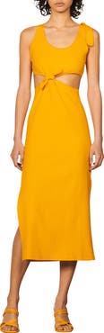 SANDRO Lolie Knotted Waist Cutout Midi Dress