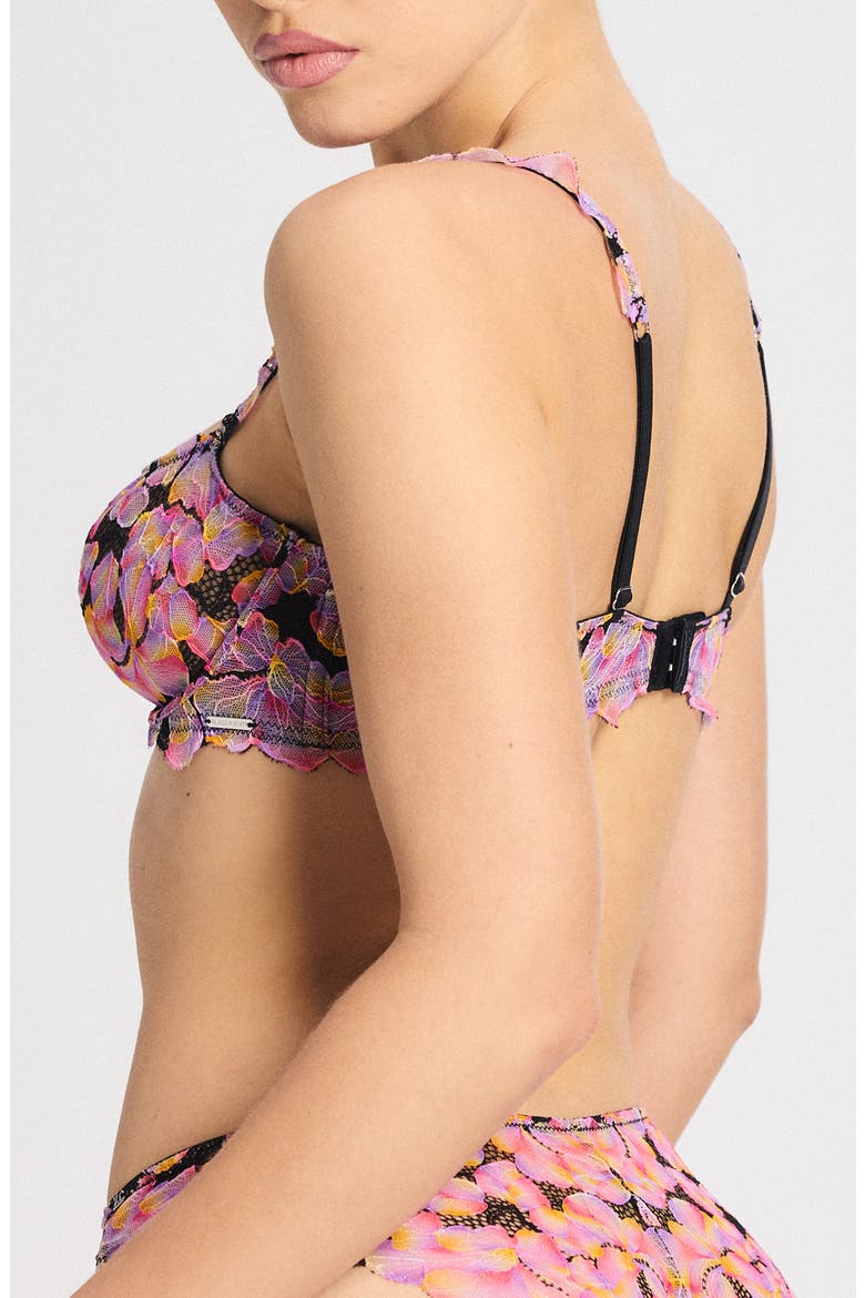 Sun Tide Floral Lace Unlined Balconette Bra, Alternate, color, BLACK CAVIAR
