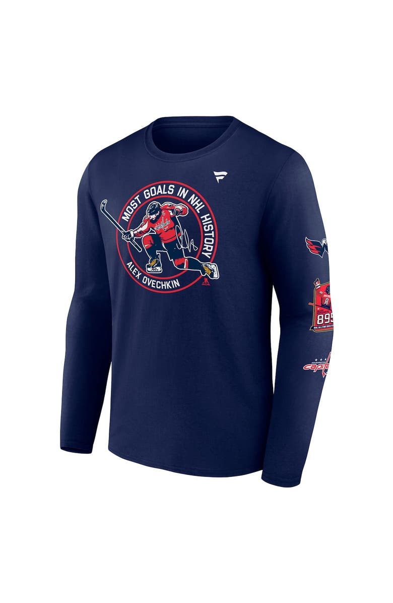 FANATICS Men's Fanatics Alexander Ovechkin Athletic Navy Washington Capitals NHL All-Time Leading Goal Scorer Badges Long Sleeve T-Shirt, Alternate, color, Athletic Navy