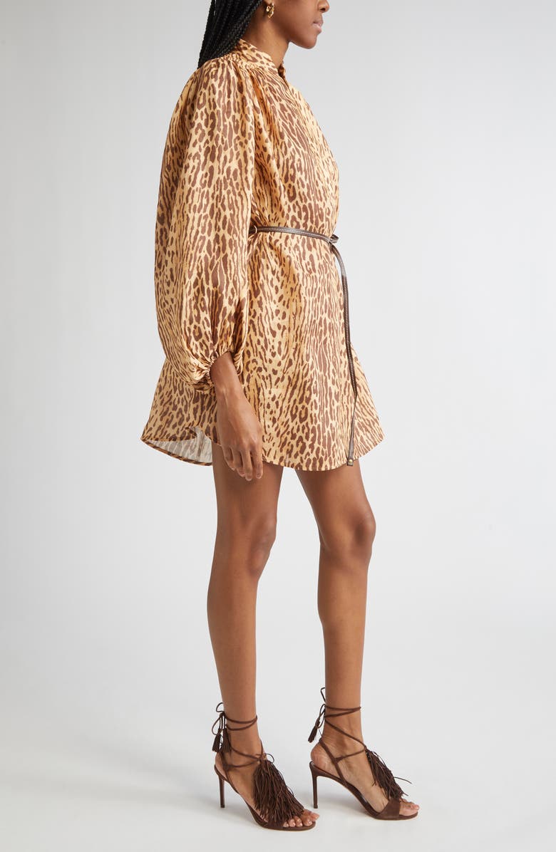Zimmermann Cascadian Leopard Print Long Sleeve Tunic Dress, Alternate, color, Tan Leopard