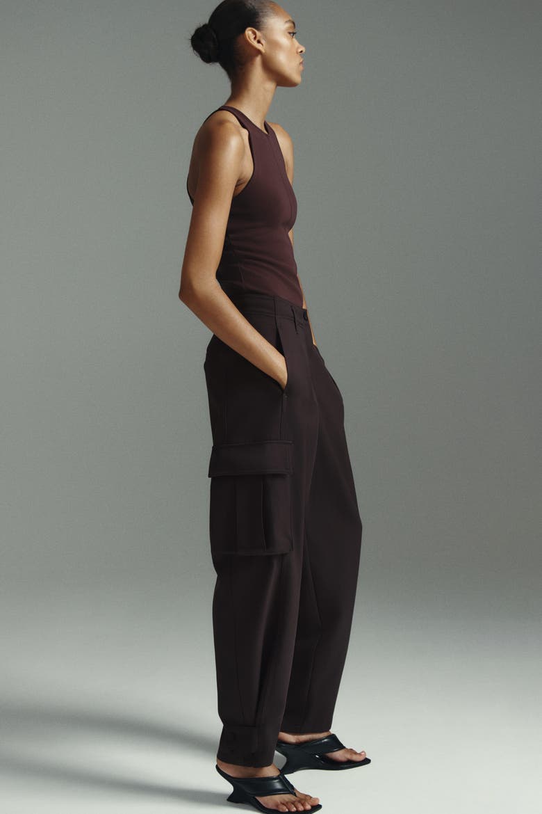 Barrel-leg Cargo Trousers, Alternate, color, Dark brown