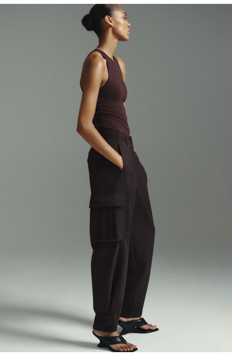 H&M Barrel-leg Cargo Trousers, Alternate, color, Dark Brown