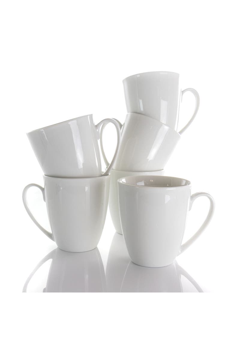 Rosales 6 Piece 12 Ounce Porcelain Mug Set, Alternate, color, White