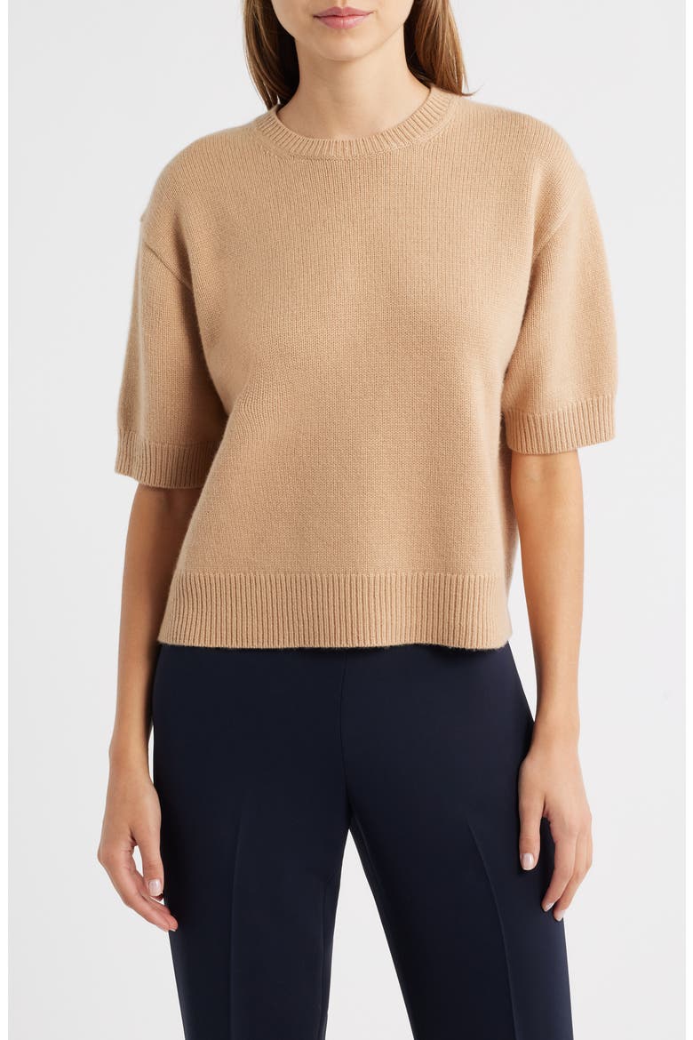 Short Sleeve Cashmere Sweater, Main, color, NEW CAMEL