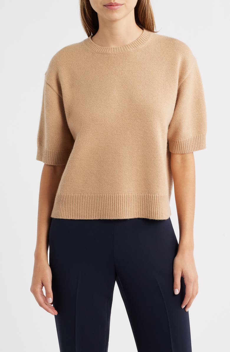 Theory Short Sleeve Cashmere Sweater, Main, color, New Camel