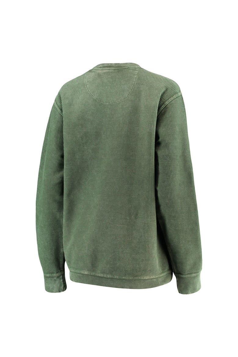 Women's Pressbox Green Miami Hurricanes Comfy Cord Vintage Wash Basic Arch Pullover Sweatshirt, Alternate, color, Hunter Green