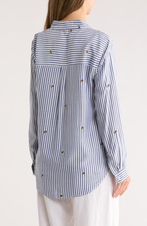 Beachlunchlounge Kaylee Heart Stripe Long Sleeve Button-up Shirt In Blue