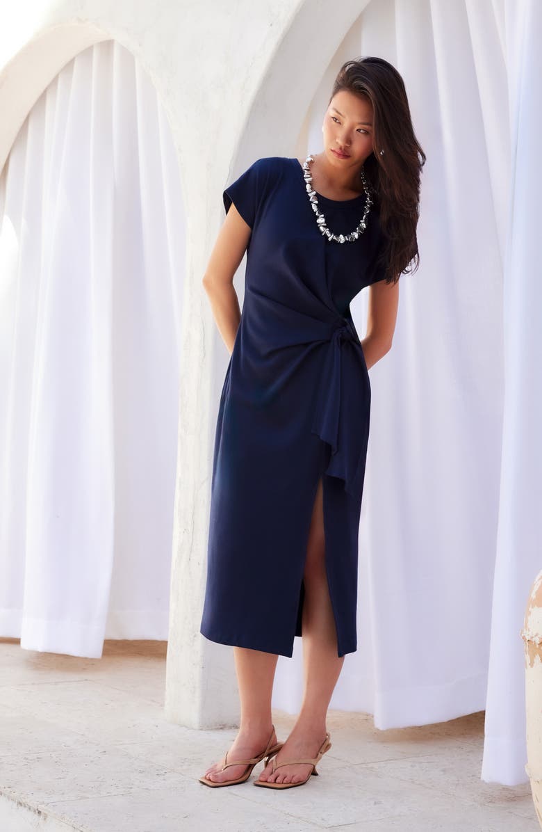 FIFTEEN TWENTY Marissa Side Knot Midi Dress, Alternate, color, Navy