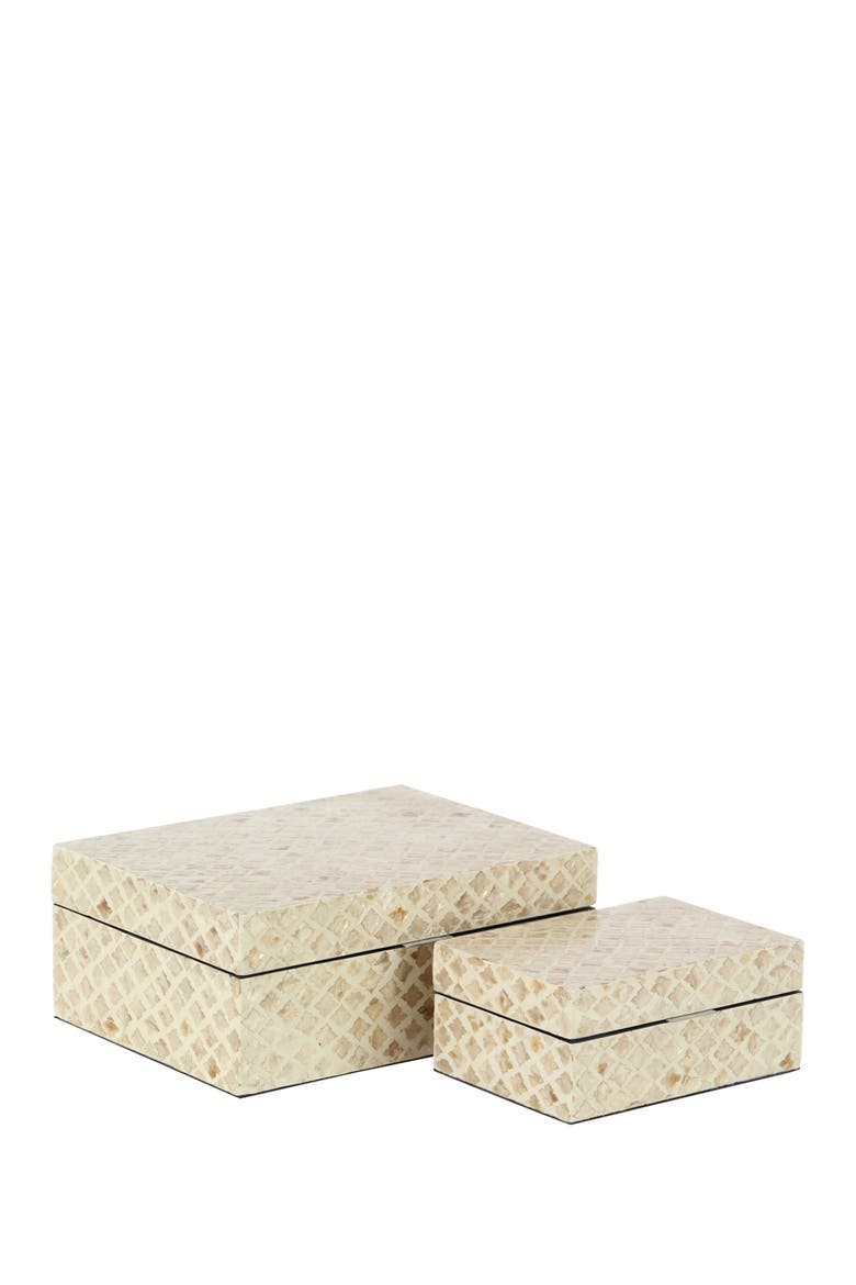 Cream Mother of Pearl Handmade Box with Hinged Lid - Set of 2, Main, color, BEIGE
