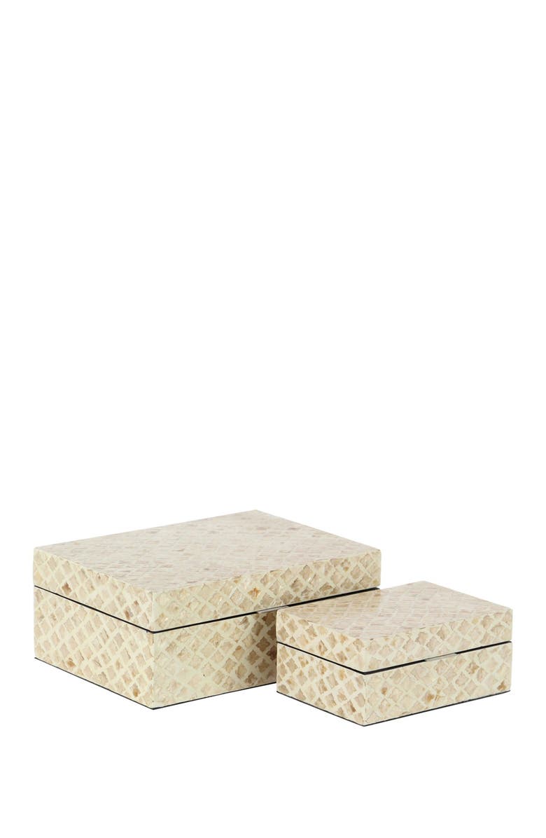WILLOW ROW Cream Mother of Pearl Handmade Box with Hinged Lid - Set of 2, Main, color,