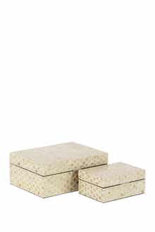 WILLOW ROW Cream Mother of Pearl Handmade Box with Hinged Lid - Set of 2