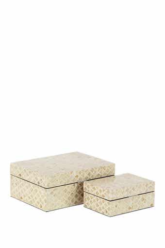 WILLOW ROW Cream Mother of Pearl Handmade Box with Hinged Lid - Set of 2