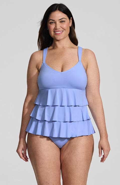 Plus Size Ruffle Fauxkini One Piece Swimsuit
