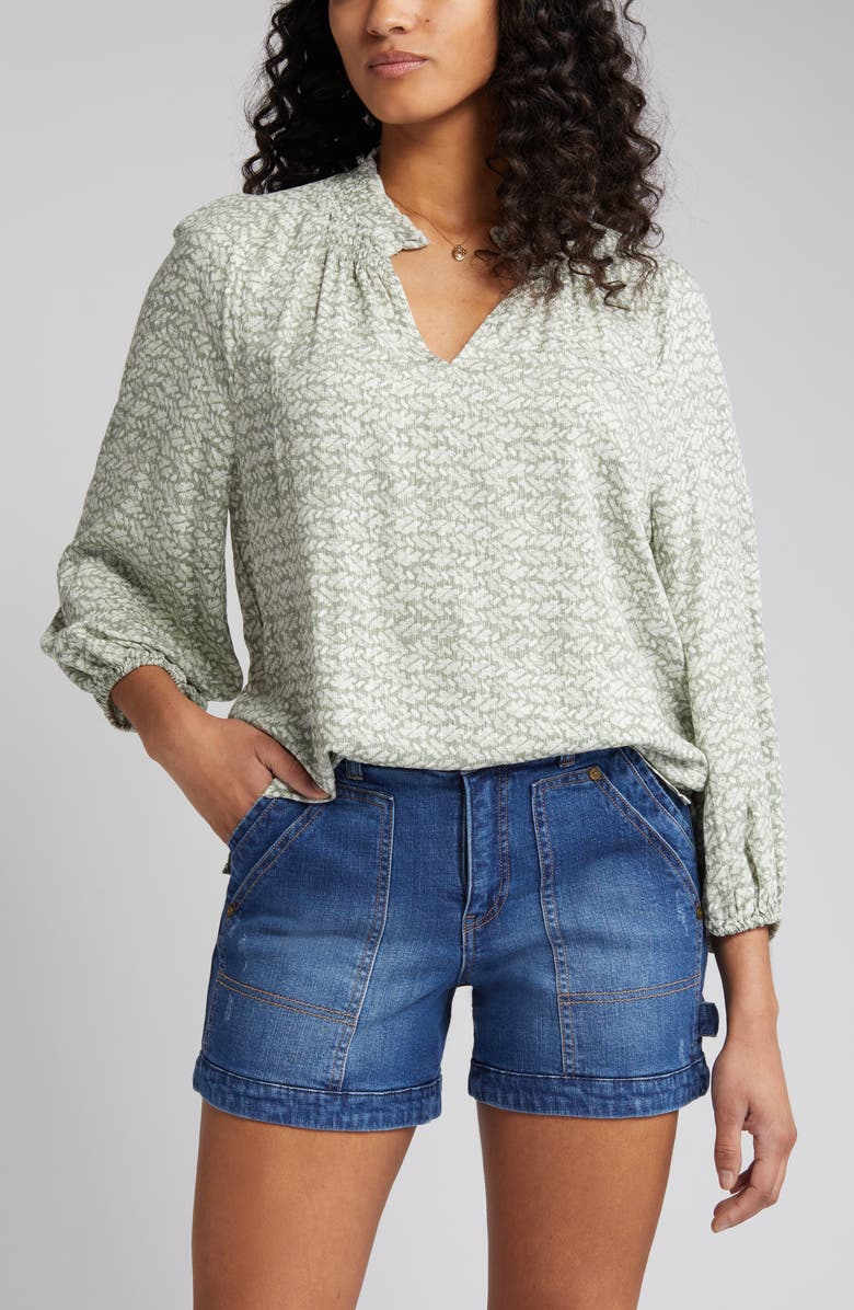 Caslon<sup>®</sup> Split Neck Blouse, Alternate, color, Green Dune- Ivory Ella Geo