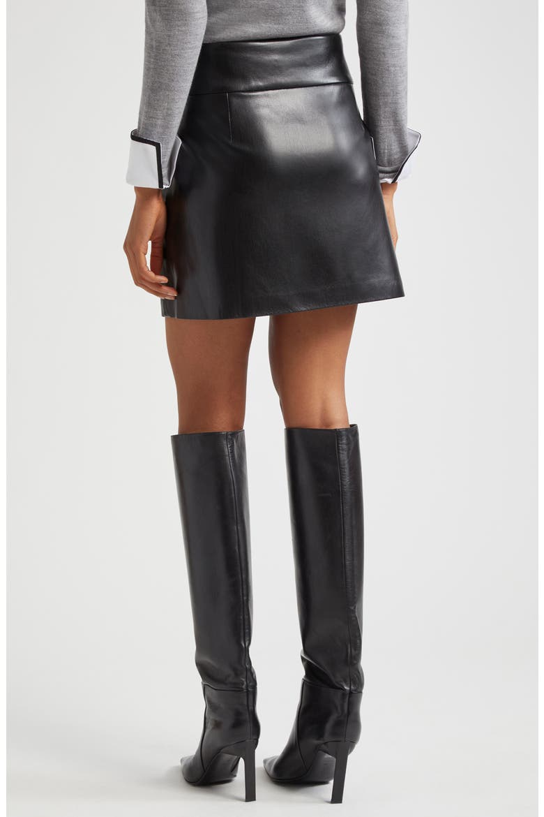 Donald Side Button Faux Leather Miniskirt, Alternate, color, BLACK
