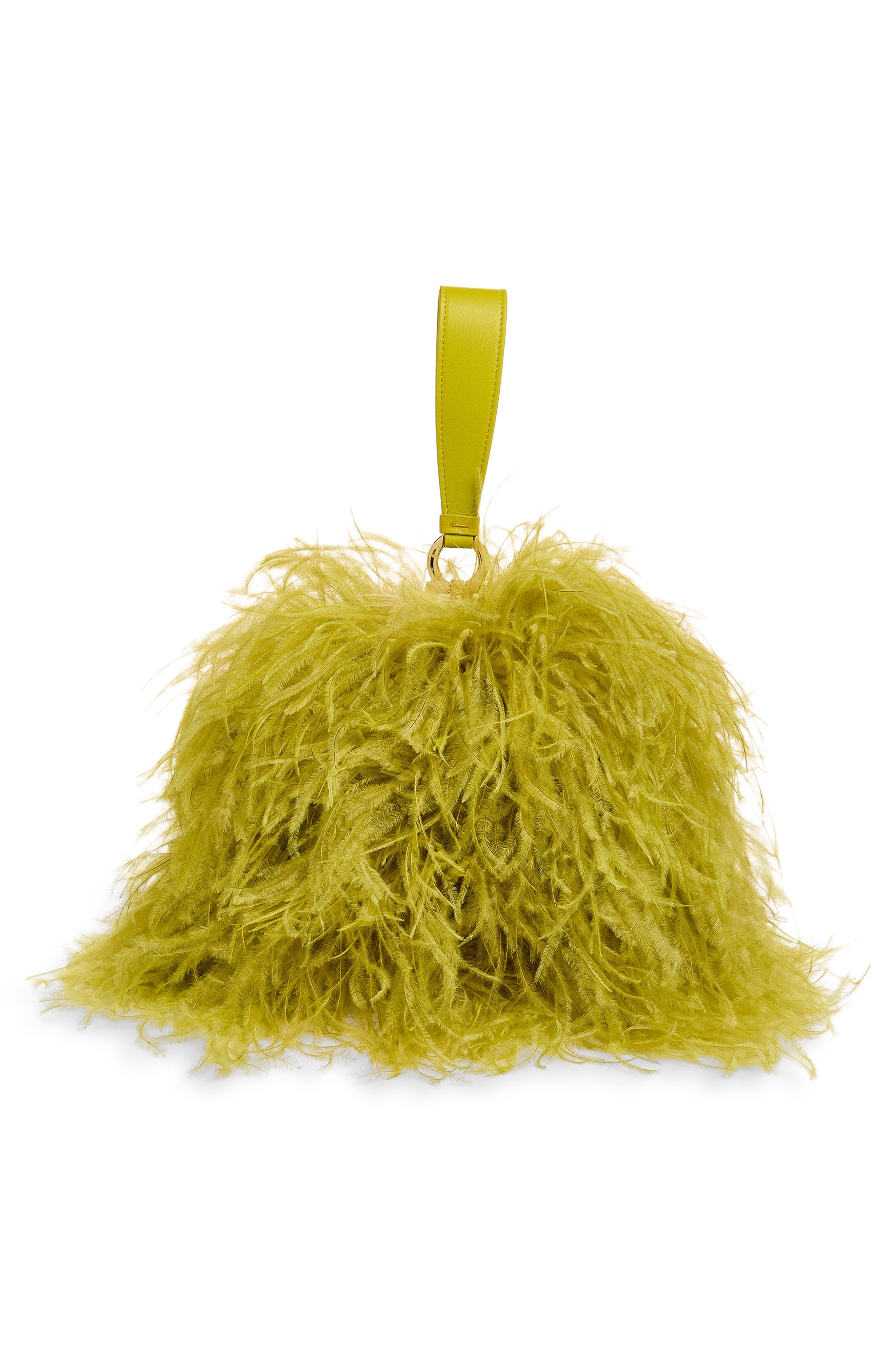 FERRAGAMO Mini Double Gancini Feather Clutch, Alternate, color, 001 Antique Yellow