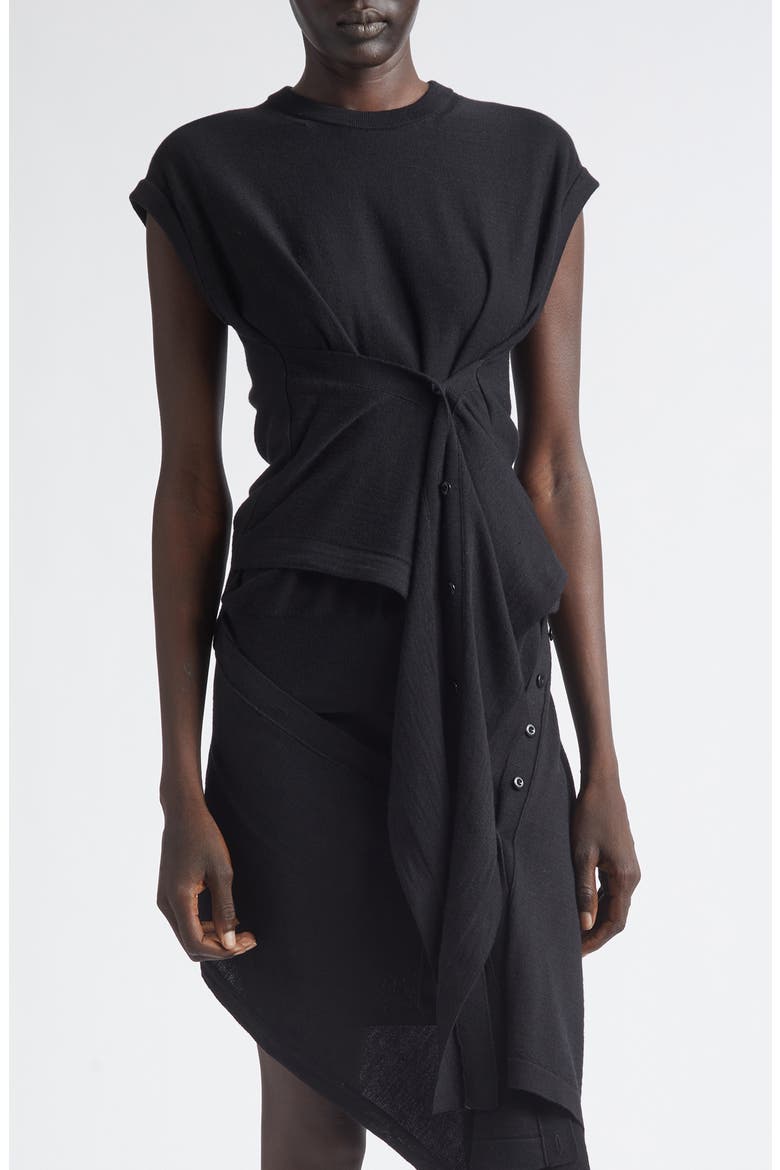 Button Drape Merino Wool Blend Top, Main, color, BLACK