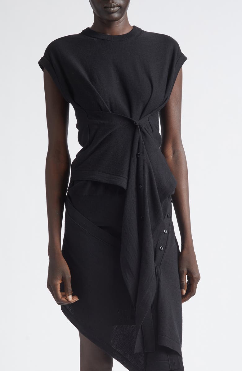 Lemaire Button Drape Merino Wool Blend Top, Main, color, Black