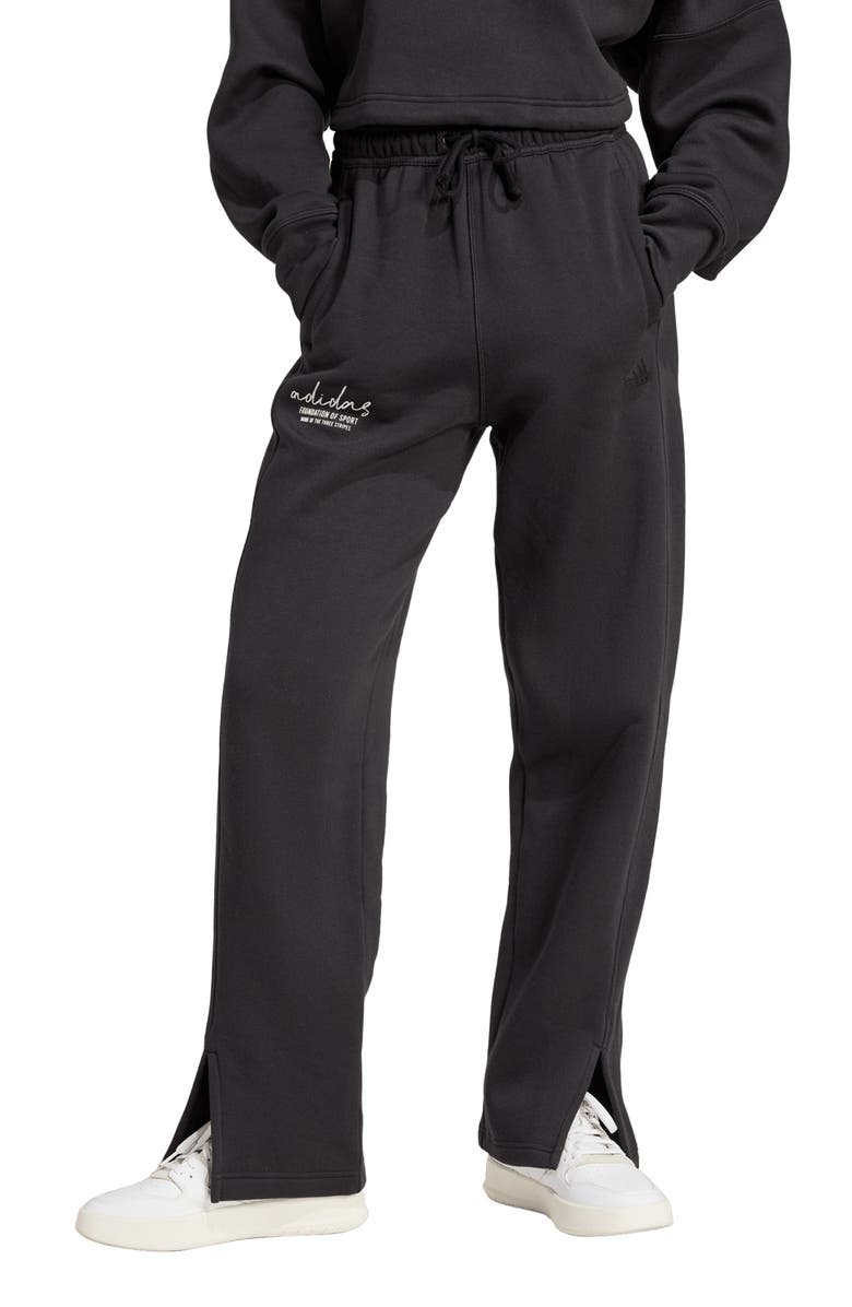 adidas Signature Embroidered Fleece Pants, Main, color, 