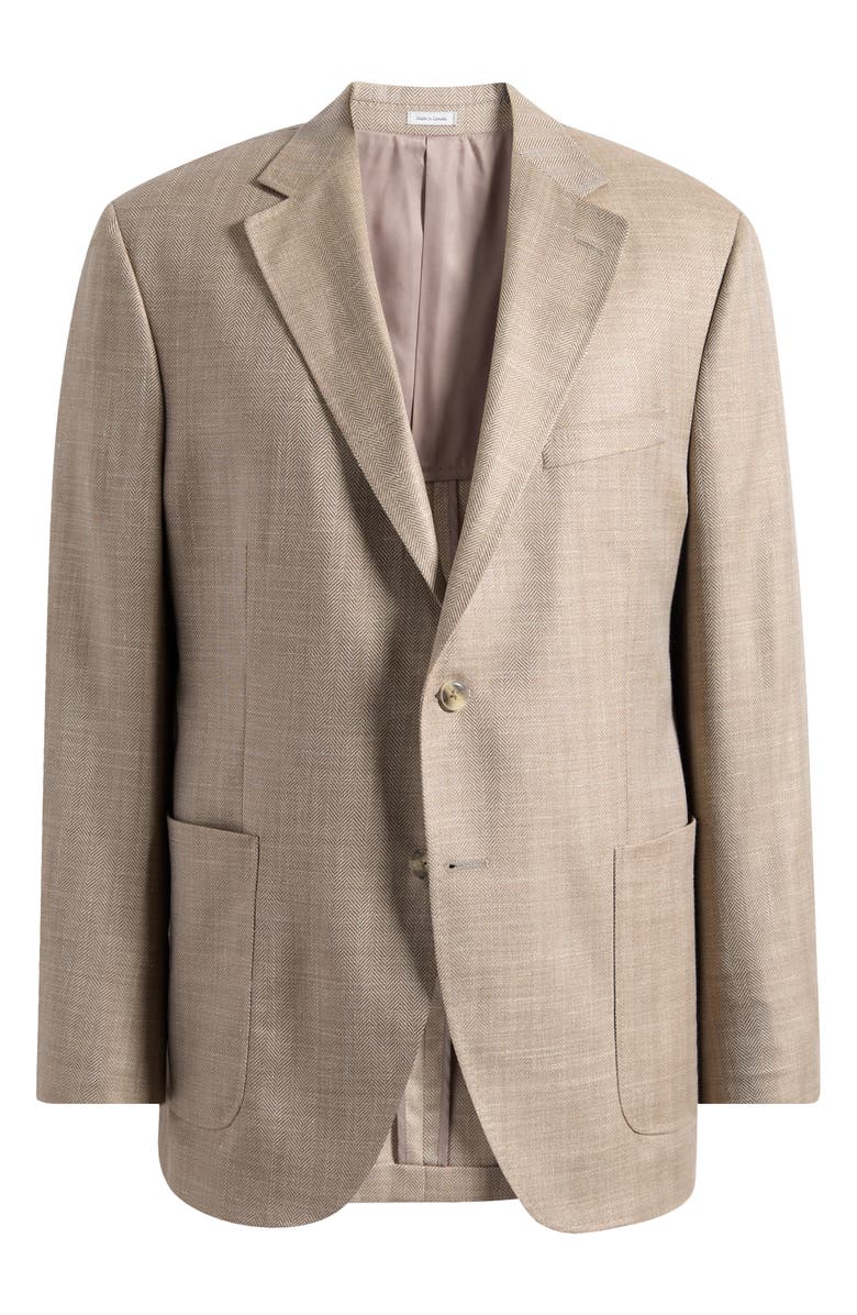 Peter Millar Hyperlight Soft Tan Wool & Silk Blend Herringbone Sport Coat, Main, color, Tan