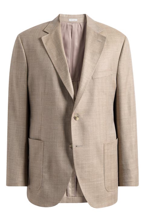 Hyperlight Soft Tan Wool & Silk Blend Herringbone Sport Coat (Regular & Big)