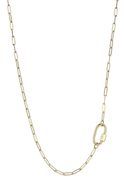 14K Yellow Gold Carabiner Link Paper Clip Chain Necklace