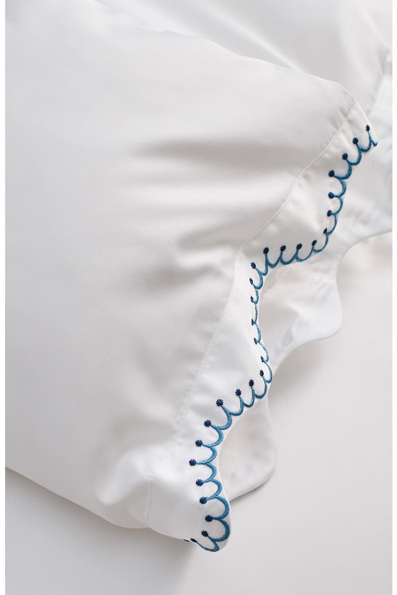 Lucerne Scallop Luxury Cotton Sateen Embroidered Pillowcase Pairs, Alternate, color, Indigo