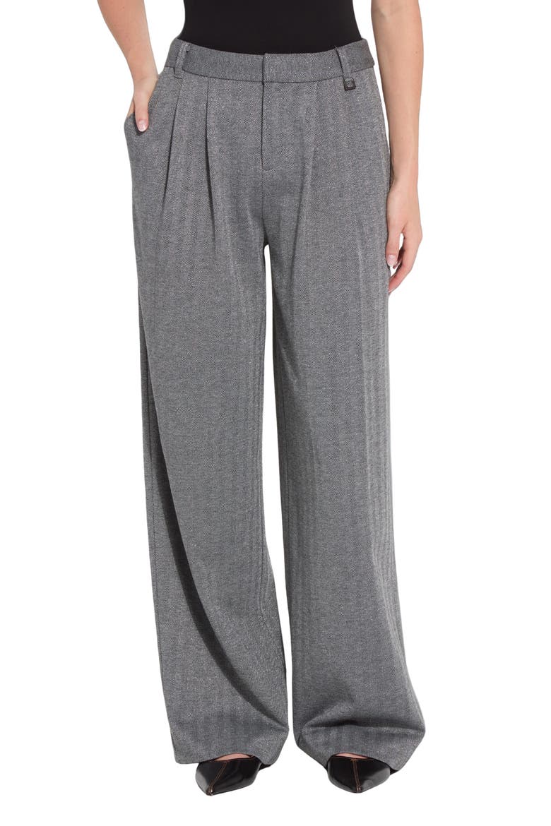 Isabelle Pleated High Waist Wide Leg Trousers, Main, color, SILVER HERRINGBONE