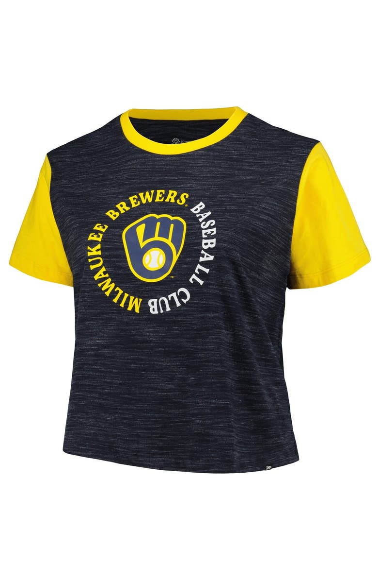 New Era Women's New Era Navy Milwaukee Brewers Plus Size Crossover Back Cropped T-Shirt, Alternate, color,