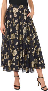 Ted Baker Metallic Floral Box Pleat Midi Skirt