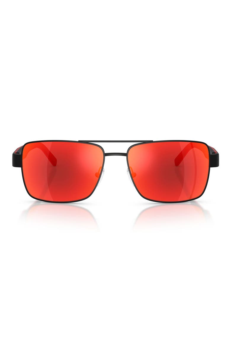 59mm Rectangular Sunglasses, Main, color, BLACK MATTE / DARK MIRROR RED