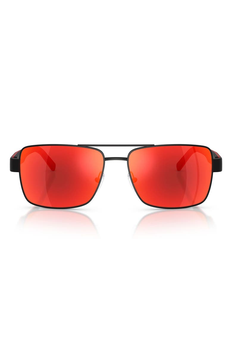 Scuderia Ferrari 59mm Rectangular Sunglasses, Main, color, Black Matte / Dark Mirror Red