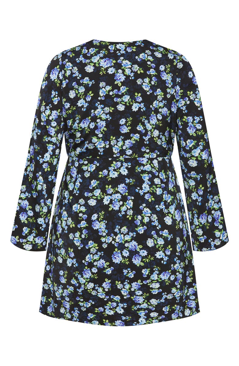 City Chic Rivka Print Long Sleeve Wrap Dress, Alternate, color, Blue Print