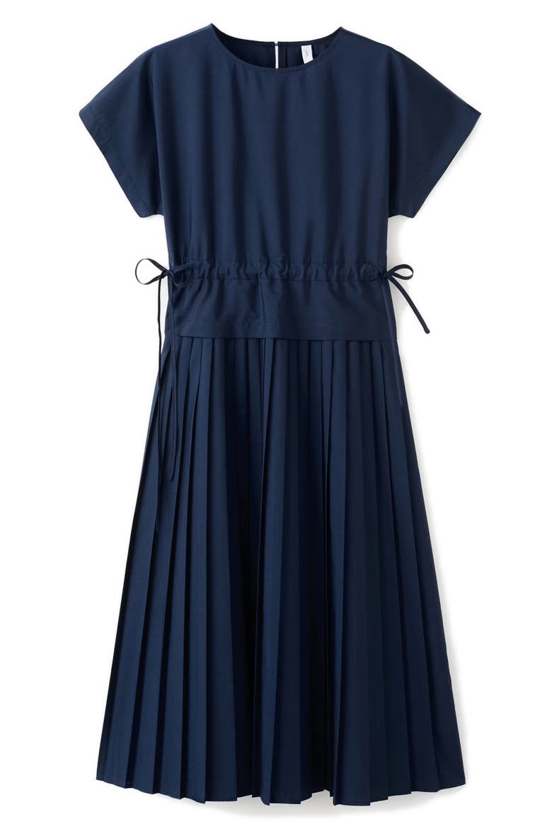 Pleated A-Line Dress, Main, color, NAVY