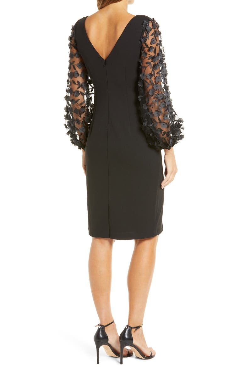 Floral Balloon Long Sleeve Sheath Dress, Alternate, color, BLACK