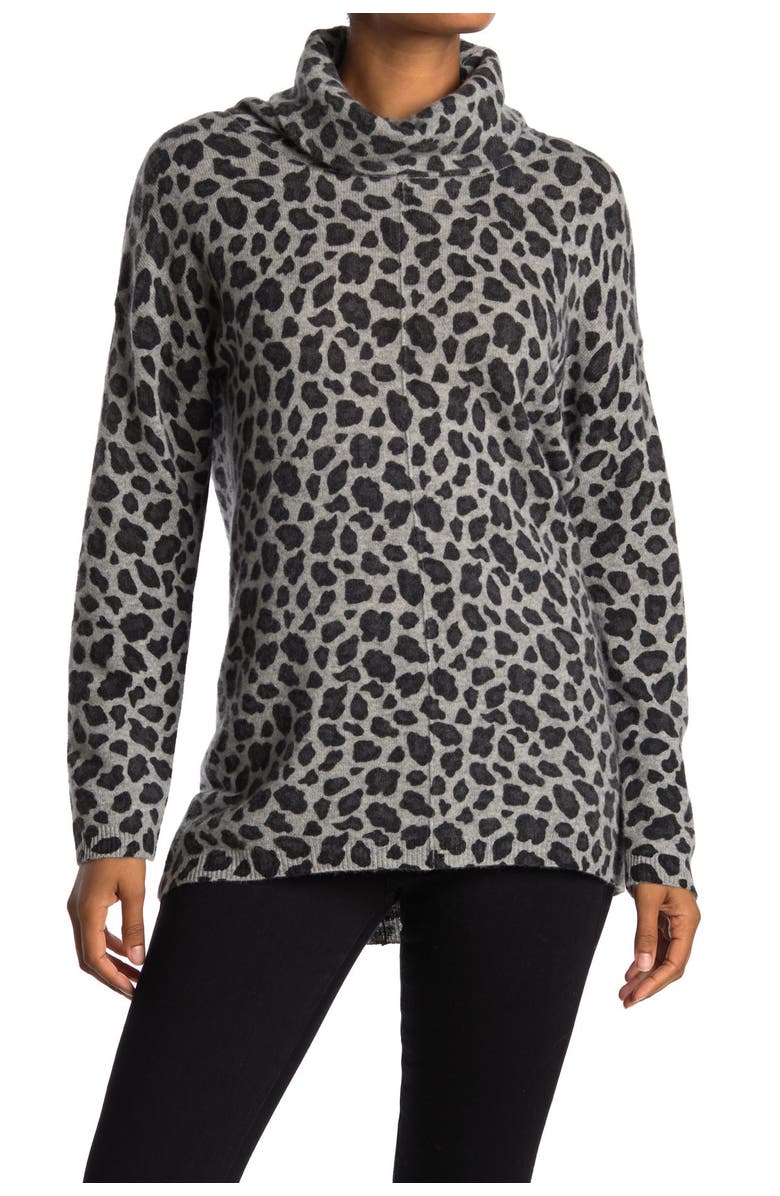 Magaschoni Leopard Print Turtleneck Cashmere Sweater, Main, color,