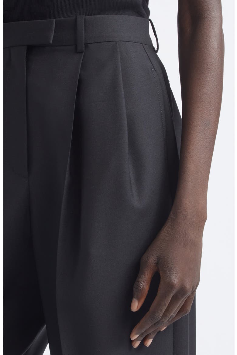 Double Pleat Wool & Mohair Trousers, Alternate, color, BLACK
