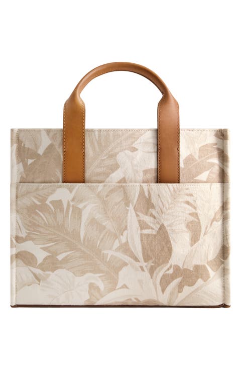 Floral Canvas & Leather Trim Tote Bag
