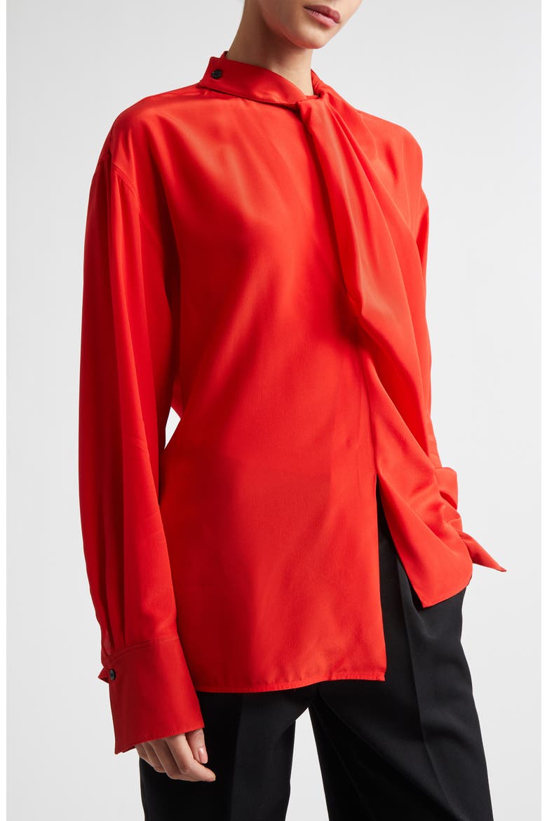 Drape Detail Silk Shirt, Alternate, color, CARDINAL RED