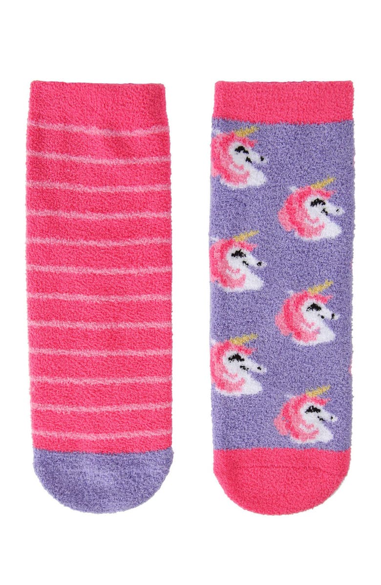 MeMoi Unicorn Fuzzy Non-Skid Socks 2-Pair, Alternate, color, Fuchsia
