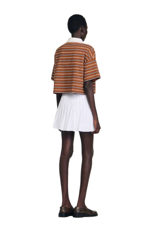 Sandro Womens Brown Striped Polo-collar Cotton-jersey T-shirt In Brown