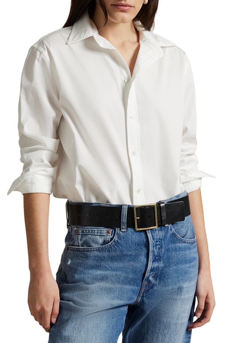Cotton Button-Front Shirt, Main, color, WHITE