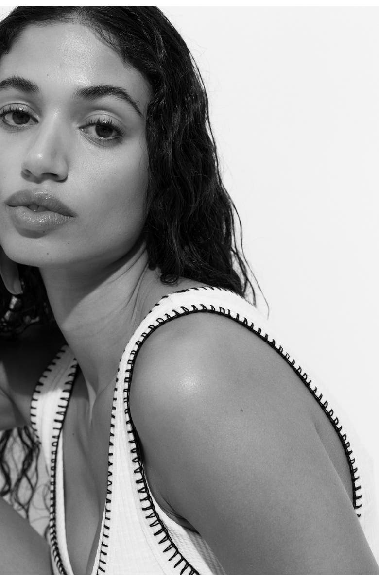 H&M Rib-knit Dress, Alternate, color, White/Black