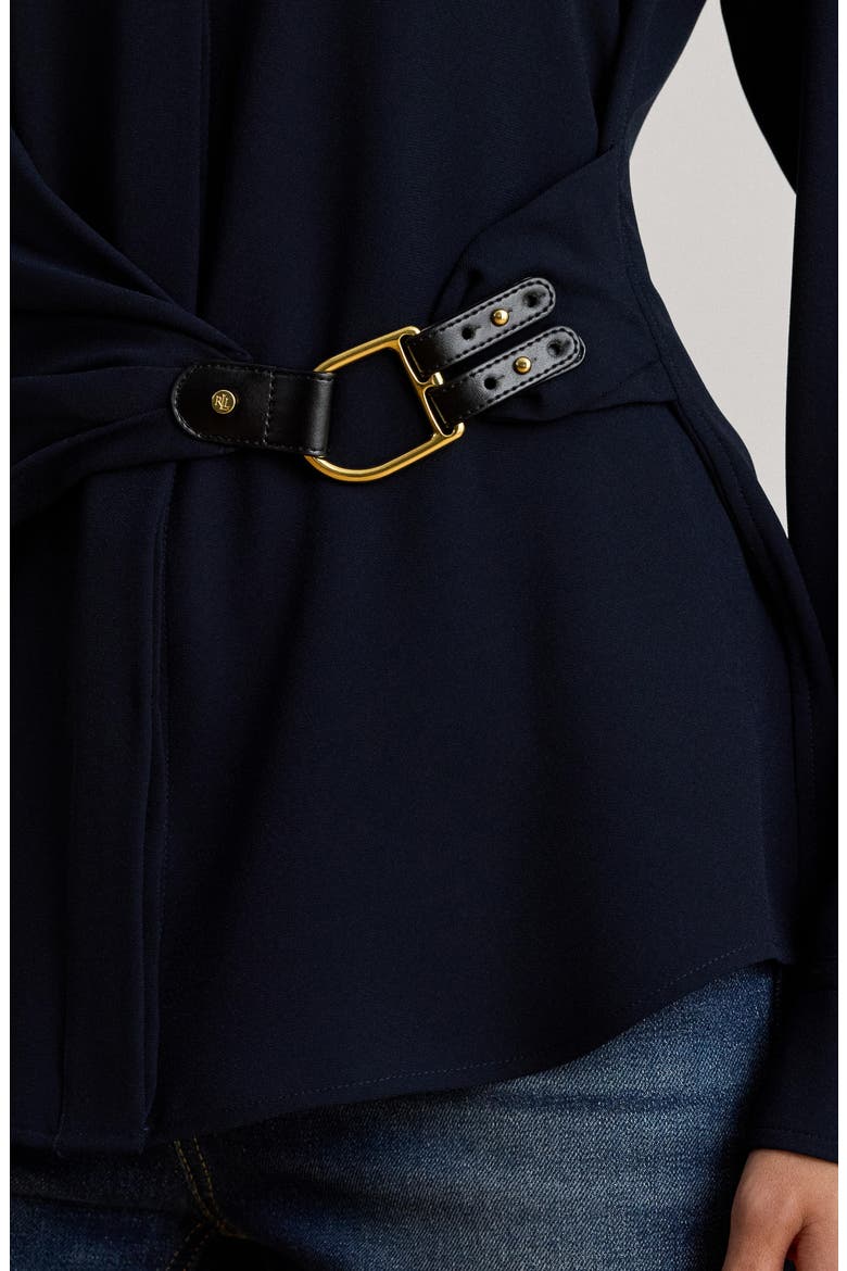 Buckle Trim Georgette Blouse, Alternate, color, LAUREN NAVY