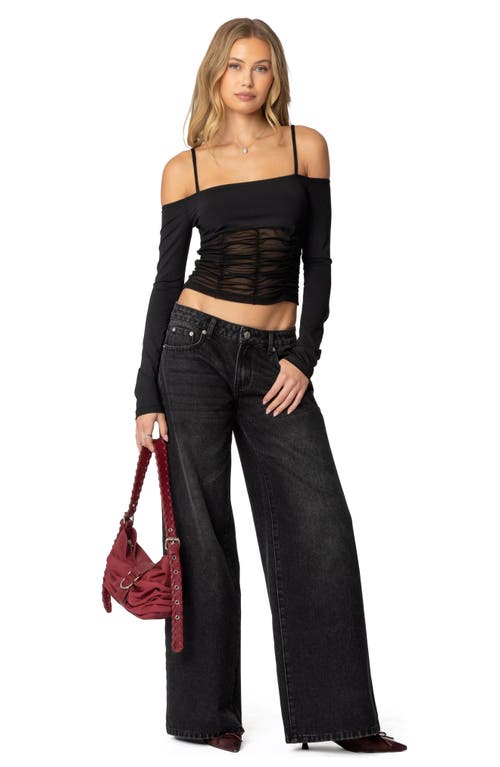 EDIKTED EDIKTED SUSIE COLD SHOULDER MESH CROP TOP 