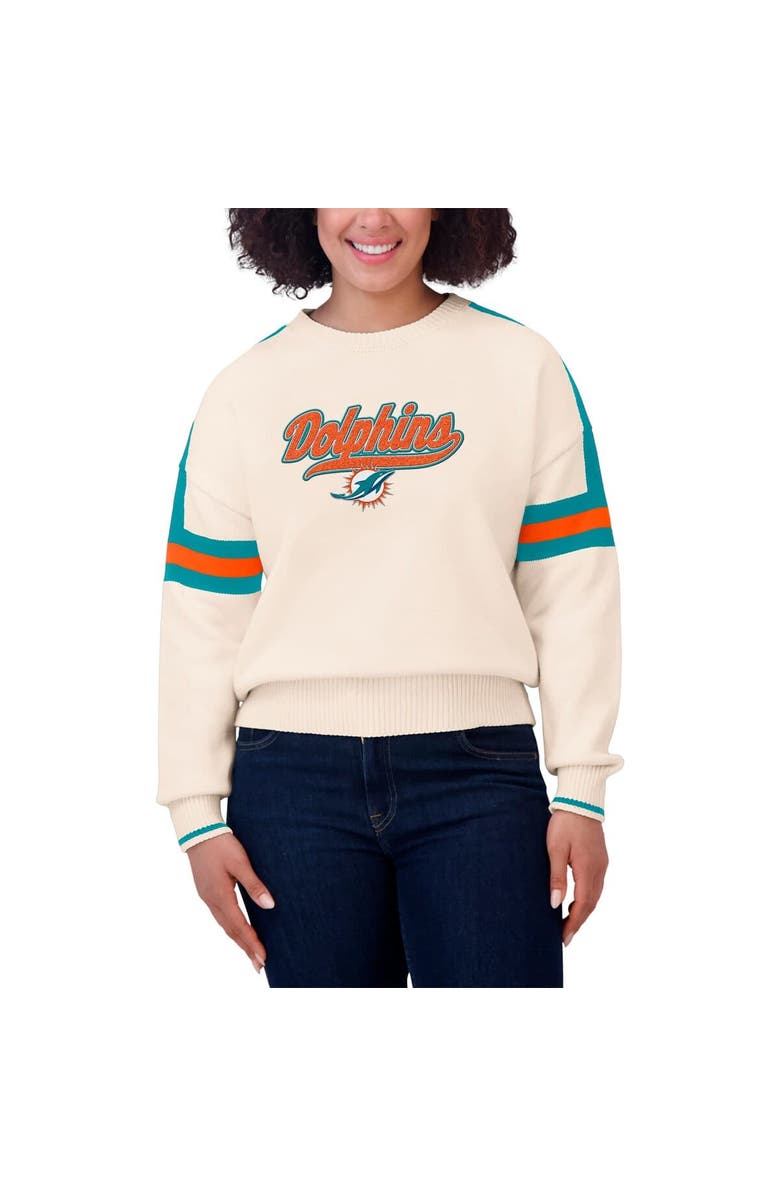 WEAR by Erin Andrews Women's WEAR by Erin Andrews Cream Miami Dolphins Stripe Pullover Sweater, Alternate, color, Cream