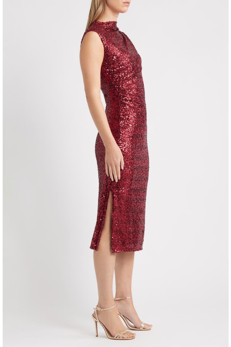 Draped Sleeveless Sequin Sheath Midi Dress, Alternate, color, TITIAN RED