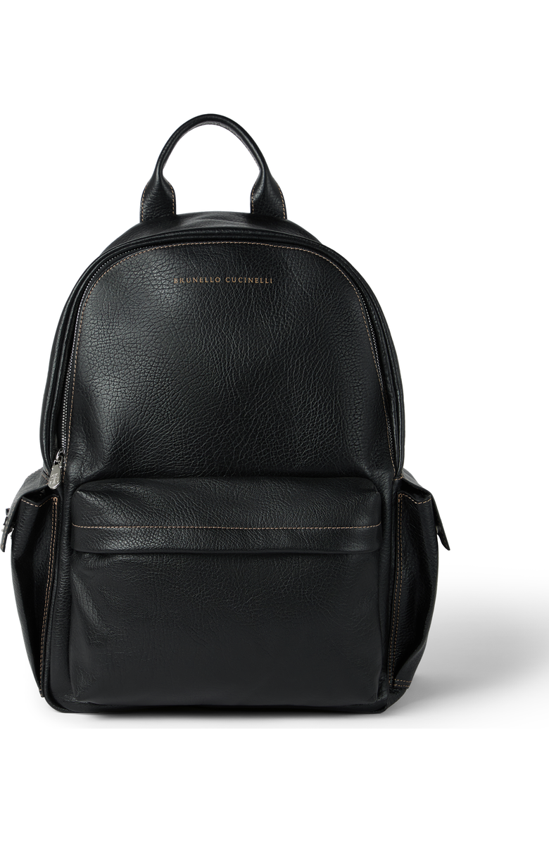 Brunello Cucinelli Grained calfskin travel backpack, Main, color, Black